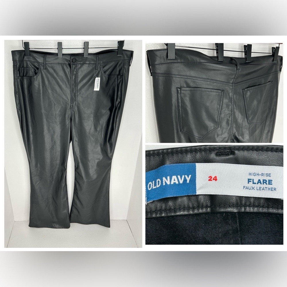 Old Navy NWT Black Faux Leather Flare High Rise Pants Size 24 Bikercore Goth NEW